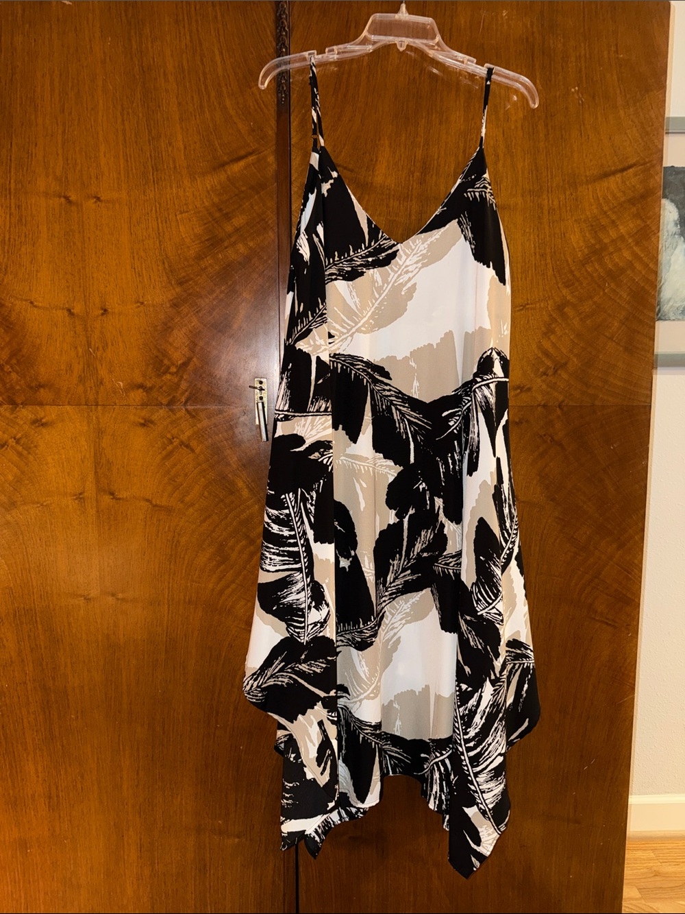 Tyche Black and White Leaf-Print Slip Dress